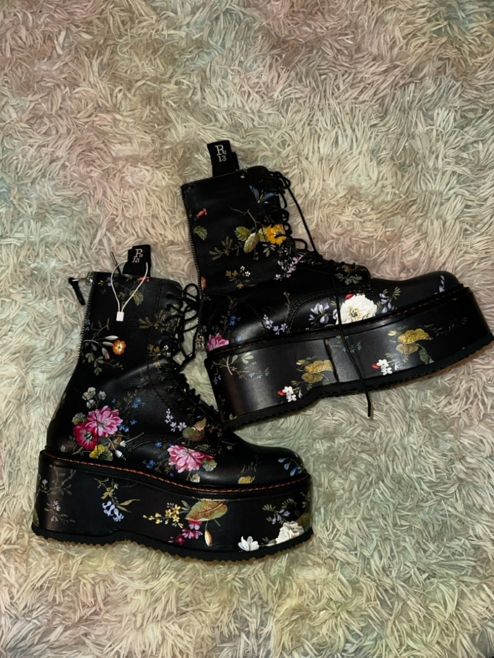 New R13 Double Stack Black Floral Platform Boots Size 39 - Picture 3 of 9